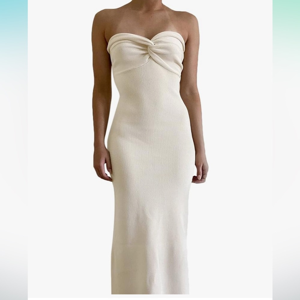 NWOT White Knitted Strapless Midi Dress